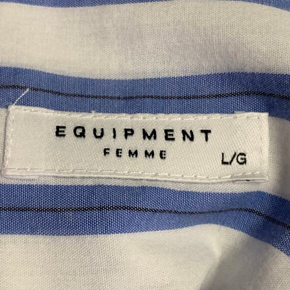 EQUIPMENT Size L Blue White Cotton Stripe Button Down Collar Shirt - Picture 5 of 7